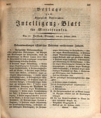 Königlich Bayerisches Intelligenzblatt für Mittelfranken (Ansbacher Intelligenz-Zeitung) Mittwoch 23. Februar 1842