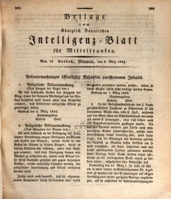 Königlich Bayerisches Intelligenzblatt für Mittelfranken (Ansbacher Intelligenz-Zeitung) Mittwoch 9. März 1842