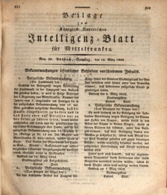 Königlich Bayerisches Intelligenzblatt für Mittelfranken (Ansbacher Intelligenz-Zeitung) Samstag 12. März 1842