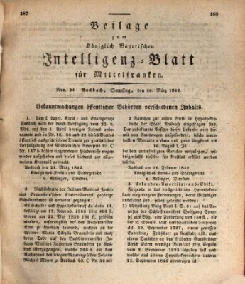 Königlich Bayerisches Intelligenzblatt für Mittelfranken (Ansbacher Intelligenz-Zeitung) Samstag 26. März 1842