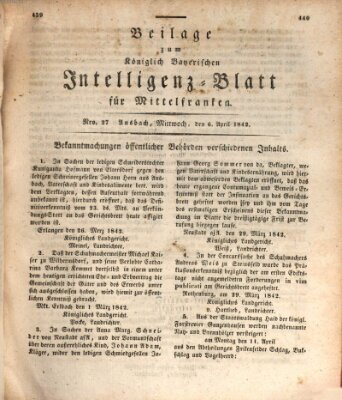 Königlich Bayerisches Intelligenzblatt für Mittelfranken (Ansbacher Intelligenz-Zeitung) Mittwoch 6. April 1842