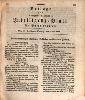 Königlich Bayerisches Intelligenzblatt für Mittelfranken (Ansbacher Intelligenz-Zeitung) Samstag 9. April 1842