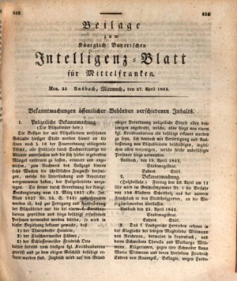 Königlich Bayerisches Intelligenzblatt für Mittelfranken (Ansbacher Intelligenz-Zeitung) Mittwoch 27. April 1842