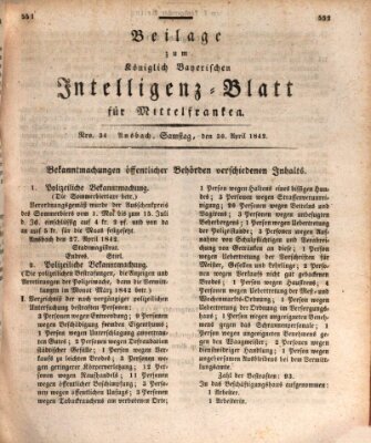 Königlich Bayerisches Intelligenzblatt für Mittelfranken (Ansbacher Intelligenz-Zeitung) Samstag 30. April 1842