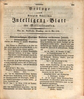 Königlich Bayerisches Intelligenzblatt für Mittelfranken (Ansbacher Intelligenz-Zeitung) Samstag 21. Mai 1842