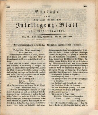 Königlich Bayerisches Intelligenzblatt für Mittelfranken (Ansbacher Intelligenz-Zeitung) Mittwoch 22. Juni 1842