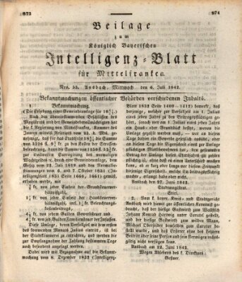 Königlich Bayerisches Intelligenzblatt für Mittelfranken (Ansbacher Intelligenz-Zeitung) Mittwoch 6. Juli 1842