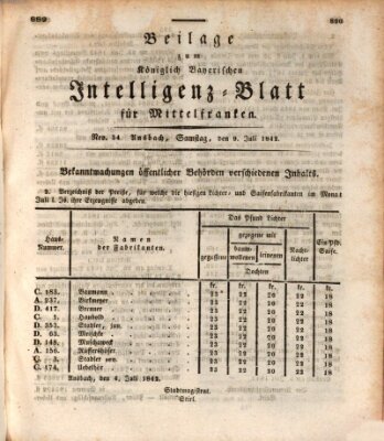 Königlich Bayerisches Intelligenzblatt für Mittelfranken (Ansbacher Intelligenz-Zeitung) Samstag 9. Juli 1842