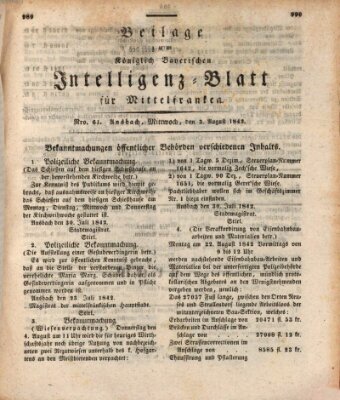 Königlich Bayerisches Intelligenzblatt für Mittelfranken (Ansbacher Intelligenz-Zeitung) Mittwoch 3. August 1842