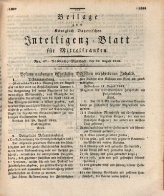 Königlich Bayerisches Intelligenzblatt für Mittelfranken (Ansbacher Intelligenz-Zeitung) Mittwoch 24. August 1842