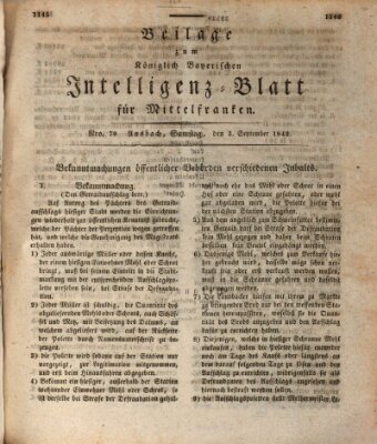 Königlich Bayerisches Intelligenzblatt für Mittelfranken (Ansbacher Intelligenz-Zeitung) Samstag 3. September 1842