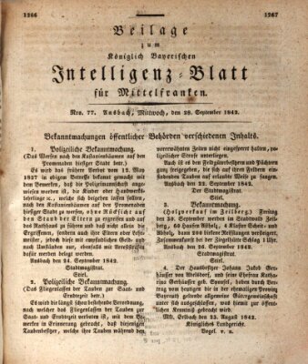 Königlich Bayerisches Intelligenzblatt für Mittelfranken (Ansbacher Intelligenz-Zeitung) Mittwoch 28. September 1842