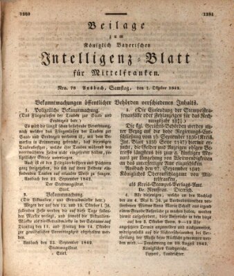 Königlich Bayerisches Intelligenzblatt für Mittelfranken (Ansbacher Intelligenz-Zeitung) Samstag 1. Oktober 1842