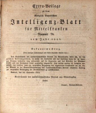 Königlich Bayerisches Intelligenzblatt für Mittelfranken (Ansbacher Intelligenz-Zeitung) Samstag 1. Oktober 1842