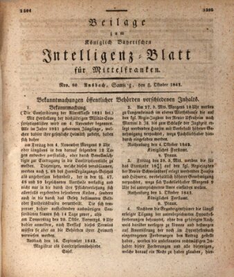 Königlich Bayerisches Intelligenzblatt für Mittelfranken (Ansbacher Intelligenz-Zeitung) Samstag 8. Oktober 1842