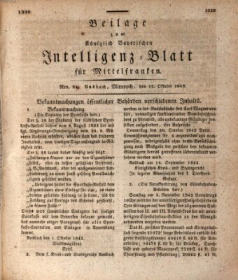 Königlich Bayerisches Intelligenzblatt für Mittelfranken (Ansbacher Intelligenz-Zeitung) Mittwoch 12. Oktober 1842