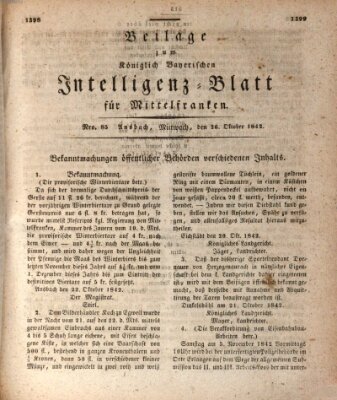 Königlich Bayerisches Intelligenzblatt für Mittelfranken (Ansbacher Intelligenz-Zeitung) Mittwoch 26. Oktober 1842