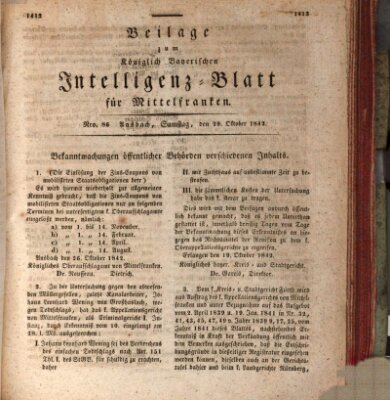 Königlich Bayerisches Intelligenzblatt für Mittelfranken (Ansbacher Intelligenz-Zeitung) Samstag 29. Oktober 1842