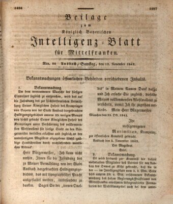 Königlich Bayerisches Intelligenzblatt für Mittelfranken (Ansbacher Intelligenz-Zeitung) Samstag 12. November 1842