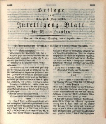 Königlich Bayerisches Intelligenzblatt für Mittelfranken (Ansbacher Intelligenz-Zeitung) Samstag 3. Dezember 1842