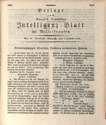 Königlich Bayerisches Intelligenzblatt für Mittelfranken (Ansbacher Intelligenz-Zeitung) Mittwoch 7. Dezember 1842