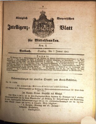 Königlich Bayerisches Intelligenzblatt für Mittelfranken (Ansbacher Intelligenz-Zeitung) Samstag 7. Januar 1843