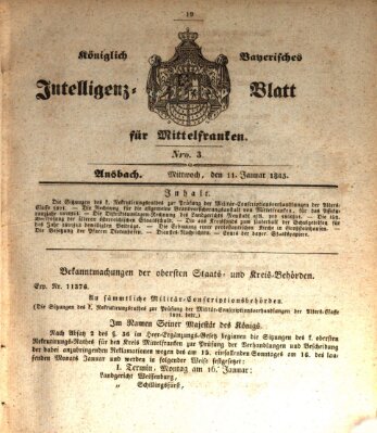 Königlich Bayerisches Intelligenzblatt für Mittelfranken (Ansbacher Intelligenz-Zeitung) Mittwoch 11. Januar 1843