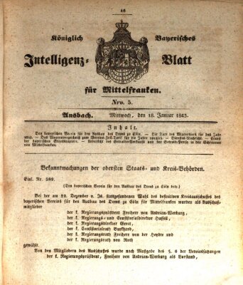 Königlich Bayerisches Intelligenzblatt für Mittelfranken (Ansbacher Intelligenz-Zeitung) Mittwoch 18. Januar 1843