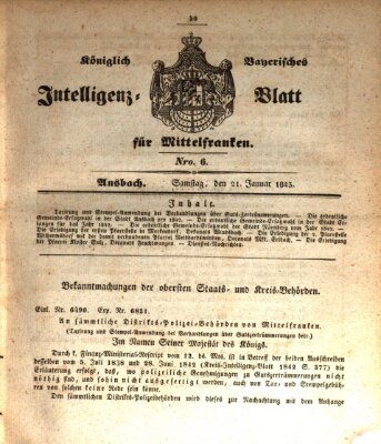 Königlich Bayerisches Intelligenzblatt für Mittelfranken (Ansbacher Intelligenz-Zeitung) Samstag 21. Januar 1843