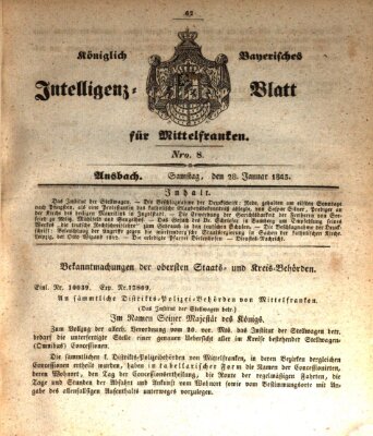 Königlich Bayerisches Intelligenzblatt für Mittelfranken (Ansbacher Intelligenz-Zeitung) Samstag 28. Januar 1843