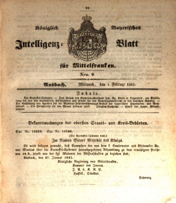 Königlich Bayerisches Intelligenzblatt für Mittelfranken (Ansbacher Intelligenz-Zeitung) Mittwoch 1. Februar 1843