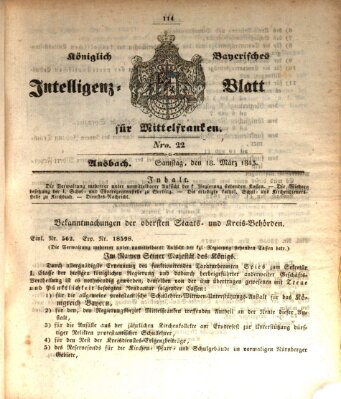 Königlich Bayerisches Intelligenzblatt für Mittelfranken (Ansbacher Intelligenz-Zeitung) Samstag 18. März 1843