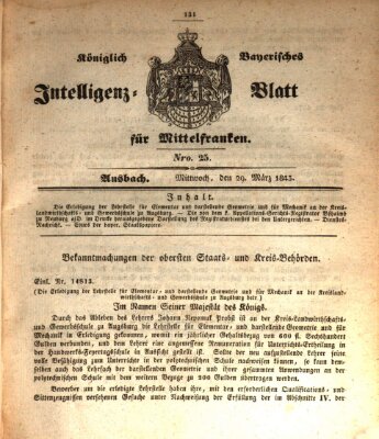 Königlich Bayerisches Intelligenzblatt für Mittelfranken (Ansbacher Intelligenz-Zeitung) Mittwoch 29. März 1843