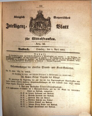 Königlich Bayerisches Intelligenzblatt für Mittelfranken (Ansbacher Intelligenz-Zeitung) Samstag 1. April 1843