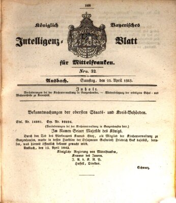 Königlich Bayerisches Intelligenzblatt für Mittelfranken (Ansbacher Intelligenz-Zeitung) Samstag 22. April 1843