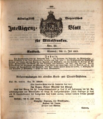 Königlich Bayerisches Intelligenzblatt für Mittelfranken (Ansbacher Intelligenz-Zeitung) Mittwoch 12. Juli 1843