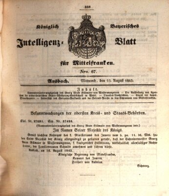 Königlich Bayerisches Intelligenzblatt für Mittelfranken (Ansbacher Intelligenz-Zeitung) Mittwoch 23. August 1843