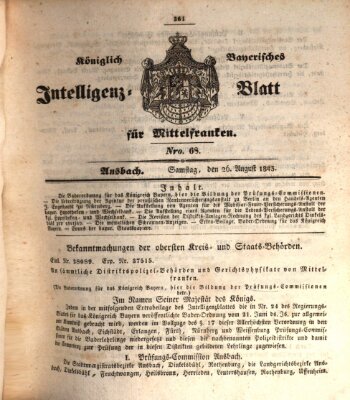 Königlich Bayerisches Intelligenzblatt für Mittelfranken (Ansbacher Intelligenz-Zeitung) Samstag 26. August 1843