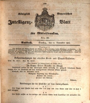 Königlich Bayerisches Intelligenzblatt für Mittelfranken (Ansbacher Intelligenz-Zeitung) Samstag 25. November 1843