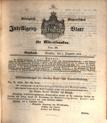 Königlich Bayerisches Intelligenzblatt für Mittelfranken (Ansbacher Intelligenz-Zeitung) Samstag 9. Dezember 1843