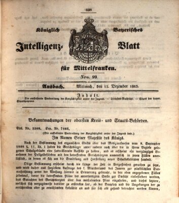 Königlich Bayerisches Intelligenzblatt für Mittelfranken (Ansbacher Intelligenz-Zeitung) Mittwoch 13. Dezember 1843