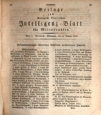 Königlich Bayerisches Intelligenzblatt für Mittelfranken (Ansbacher Intelligenz-Zeitung) Mittwoch 11. Januar 1843