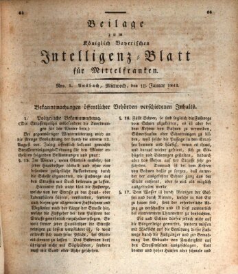 Königlich Bayerisches Intelligenzblatt für Mittelfranken (Ansbacher Intelligenz-Zeitung) Mittwoch 18. Januar 1843