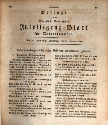 Königlich Bayerisches Intelligenzblatt für Mittelfranken (Ansbacher Intelligenz-Zeitung) Samstag 21. Januar 1843