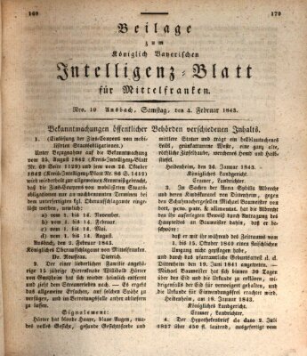 Königlich Bayerisches Intelligenzblatt für Mittelfranken (Ansbacher Intelligenz-Zeitung) Samstag 4. Februar 1843