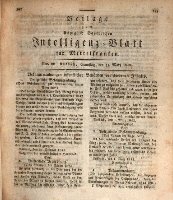 Königlich Bayerisches Intelligenzblatt für Mittelfranken (Ansbacher Intelligenz-Zeitung) Samstag 11. März 1843