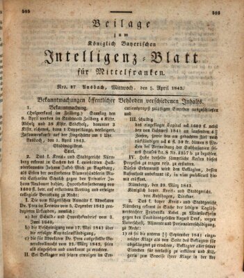 Königlich Bayerisches Intelligenzblatt für Mittelfranken (Ansbacher Intelligenz-Zeitung) Mittwoch 5. April 1843