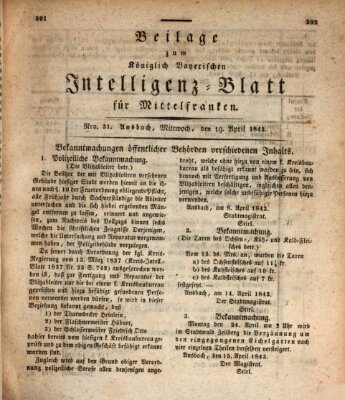 Königlich Bayerisches Intelligenzblatt für Mittelfranken (Ansbacher Intelligenz-Zeitung) Mittwoch 19. April 1843