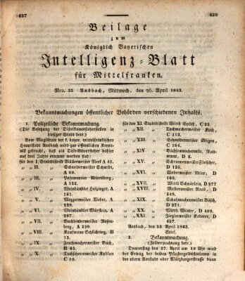 Königlich Bayerisches Intelligenzblatt für Mittelfranken (Ansbacher Intelligenz-Zeitung) Mittwoch 26. April 1843