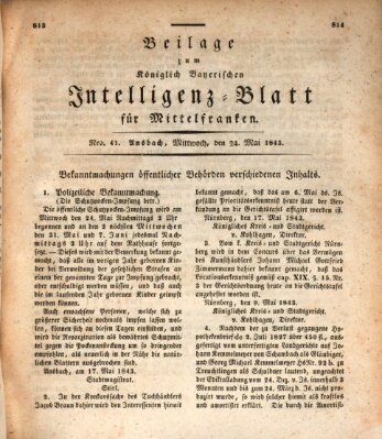 Königlich Bayerisches Intelligenzblatt für Mittelfranken (Ansbacher Intelligenz-Zeitung) Mittwoch 24. Mai 1843